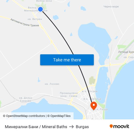 Минерални Бани / Mineral Baths to Burgas map