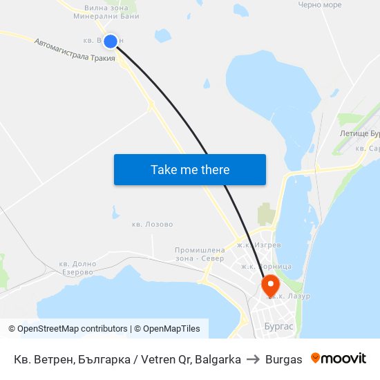 Кв. Ветрен, Българка / Vetren Qr, Balgarka to Burgas map