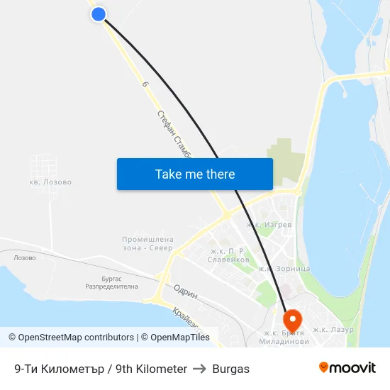 9-Ти Километър / 9th Kilometer to Burgas map