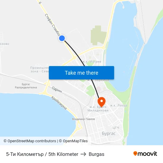 5-Ти Километър / 5th Kilometer to Burgas map