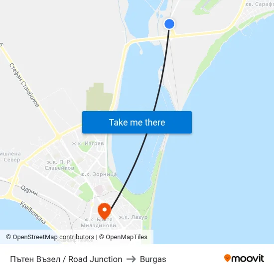 Road Junction to Burgas map