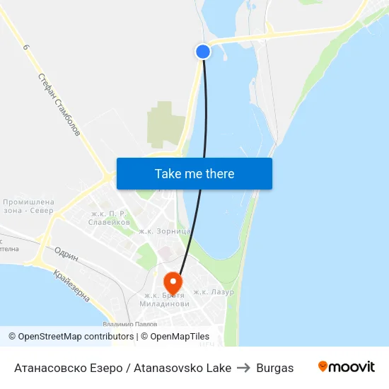 Атанасовско Езеро / Atanasovsko Lake to Burgas map