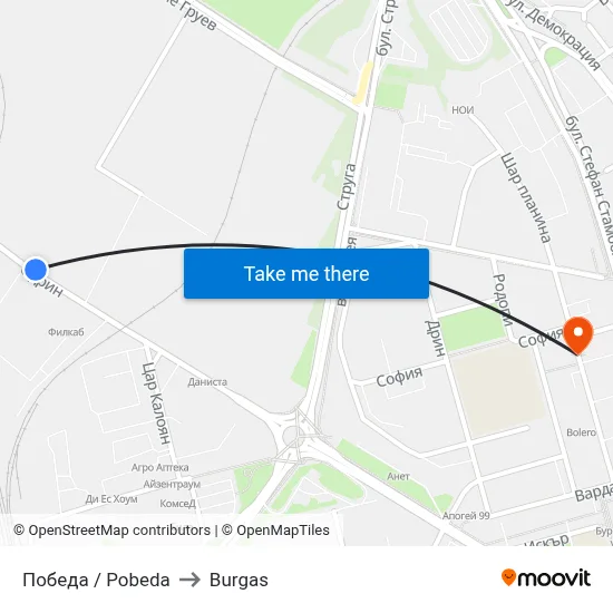 Pobeda to Burgas map
