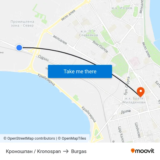 Кроношпан / Kronospan to Burgas map