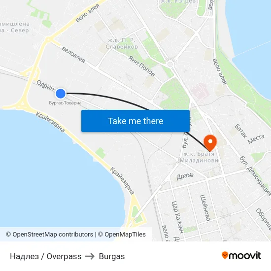 Overpass to Burgas map