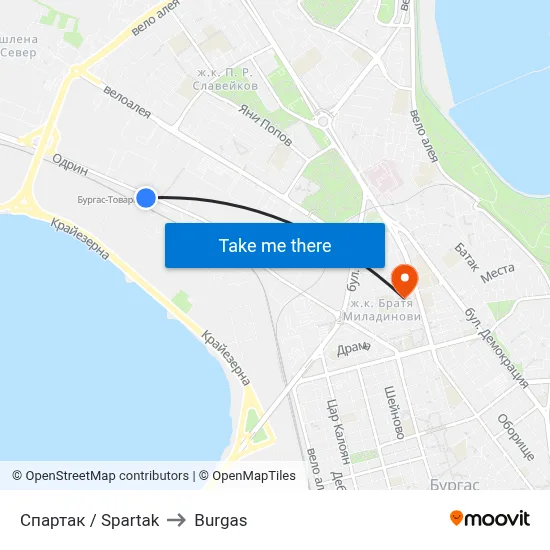 Spartak / Spartak to Burgas map