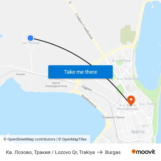 Lozovo Quarter, Trakiya to Burgas map