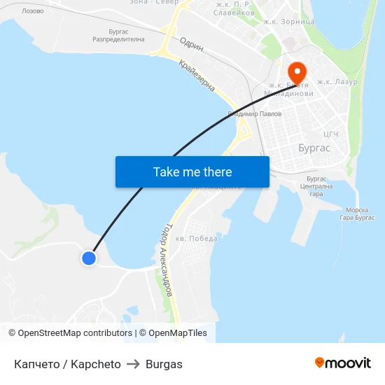 Капчето / Kapcheto to Burgas map