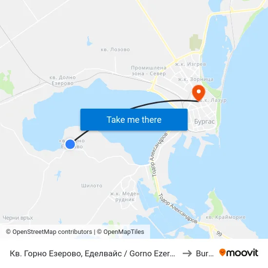 Кв. Горно Езерово, Еделвайс / Gorno Ezerovo Qr, Edelweiss to Burgas map