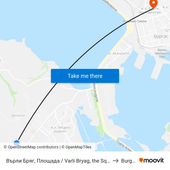 Varli Bryag, the Square to Burgas map