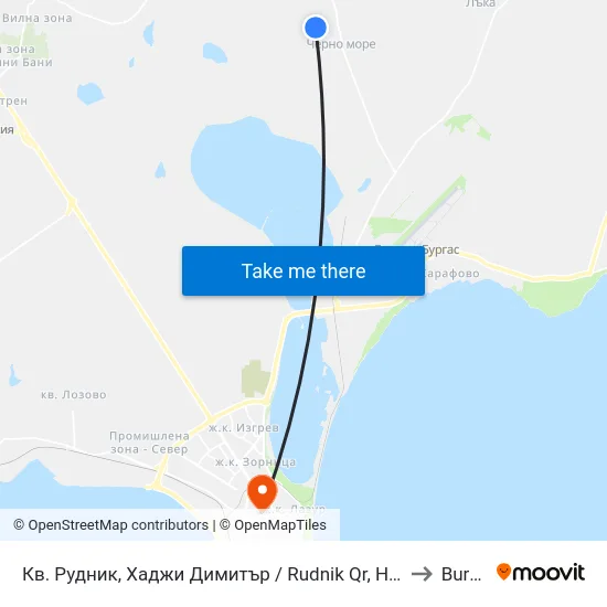 Кв. Рудник, Хаджи Димитър / Rudnik Qr, Hadzhi Dimitar to Burgas map