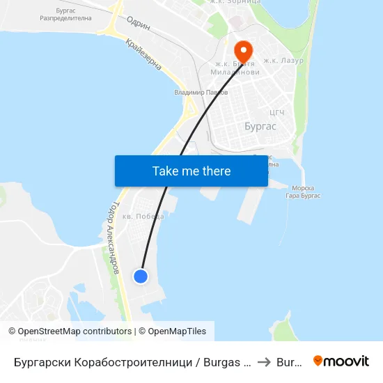 Burgas Shipyards to Burgas map