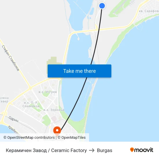 Керамичен Завод / Ceramic Factory to Burgas map