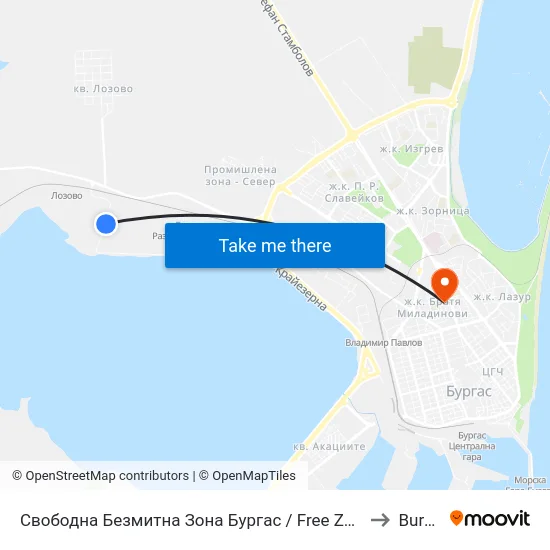 Свободна Безмитна Зона Бургас / Free Zone Bourgas to Burgas map