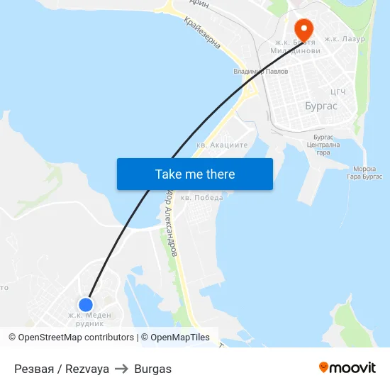 Резвая / Rezvaya to Burgas map