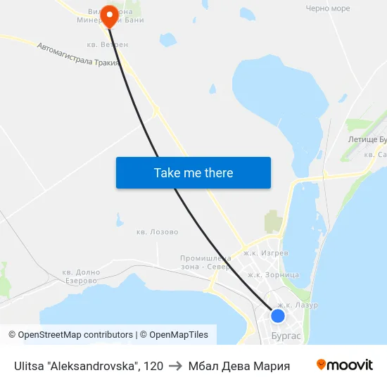 Ulitsa "Aleksandrovska", 120 to Мбал Дева Мария map