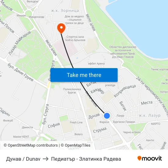 Дунав / Dunav to Педиатър - Златинка Радева map