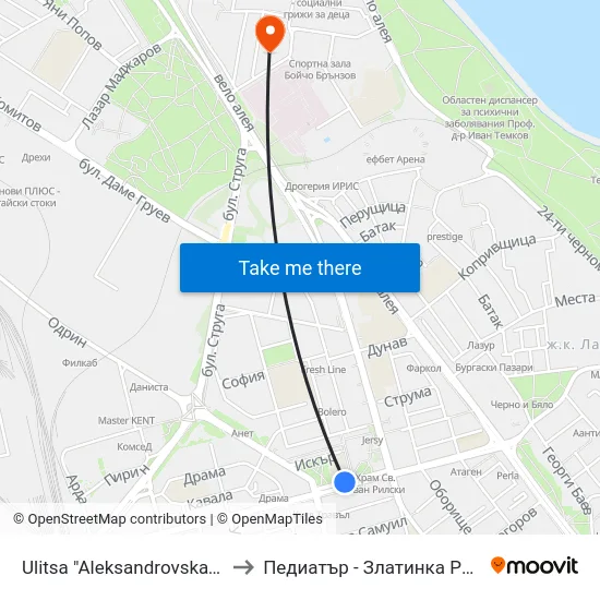 Ulitsa "Aleksandrovska", 120 to Педиатър - Златинка Радева map