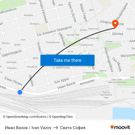Иван Вазов / Ivan Vazov to Света София map
