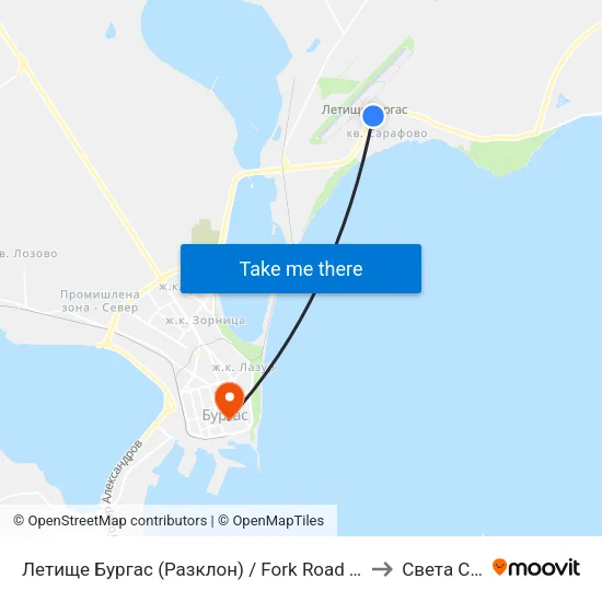 Летище Бургас (Разклон) / Fork Road To Burgas Airport to Света София map