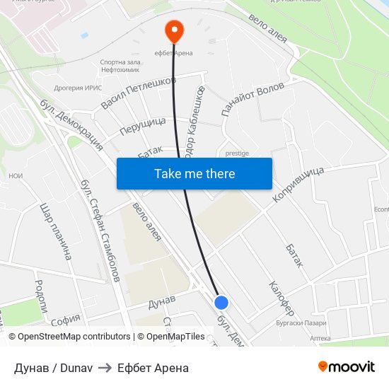 Дунав / Dunav to Ефбет Арена map