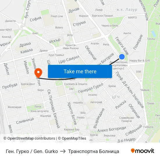 Ген. Гурко / Gen. Gurko to Транспортна Болница map
