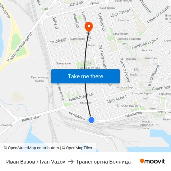 Иван Вазов / Ivan Vazov to Транспортна Болница map