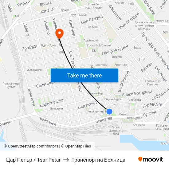 Цар Петър / Tsar Petar to Транспортна Болница map