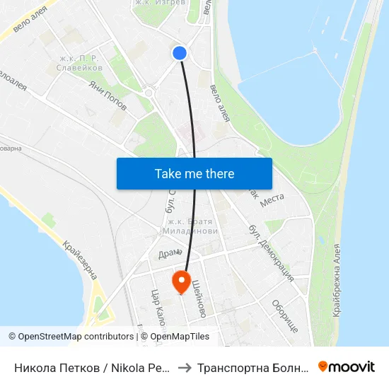 Никола Петков / Nikola Petkov to Транспортна Болница map