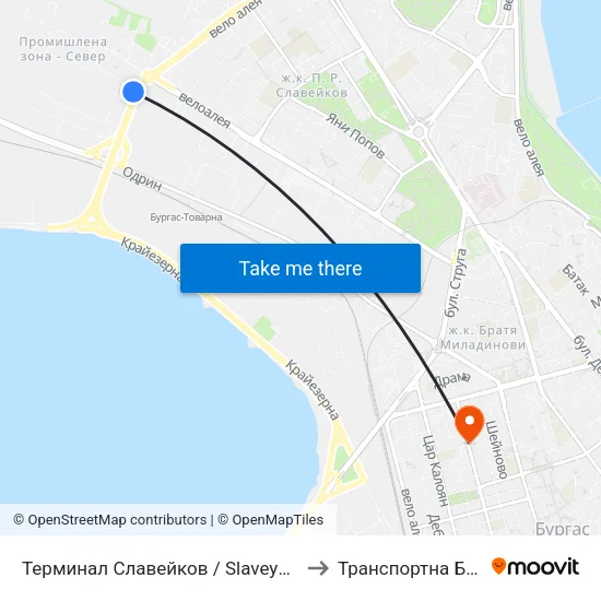 Терминал Славейков / Slaveykov Terminus to Транспортна Болница map
