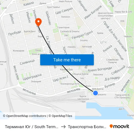 Терминал Юг / South Terminus to Транспортна Болница map