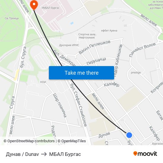 Дунав / Dunav to МБАЛ Бургас map