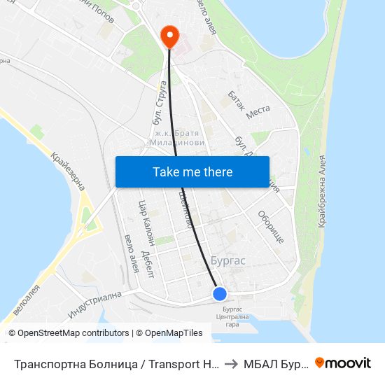 Транспортна Болница / Transport Hospital to МБАЛ Бургас map