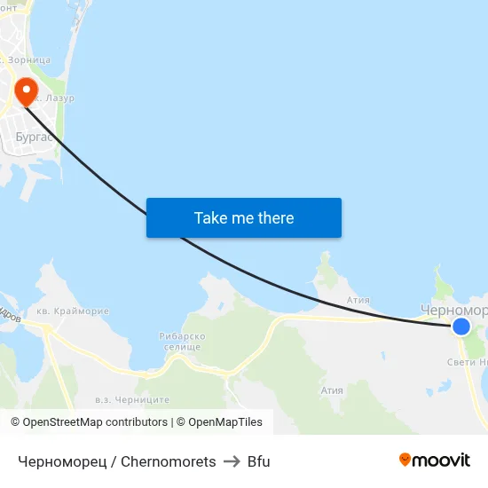 Черноморец / Chernomorets to Bfu map