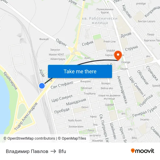 Владимир Павлов to Bfu map