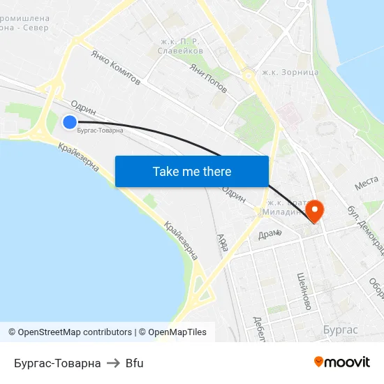 Бургас-Товарна to Bfu map