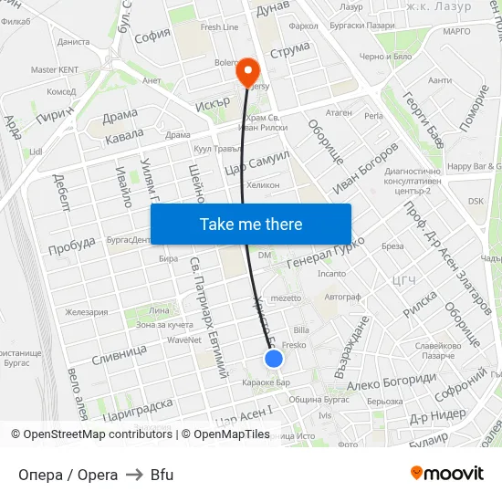 Опера / Opera to Bfu map