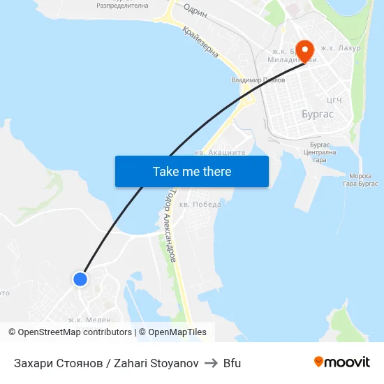 Zahari Stoyanov to BFU map