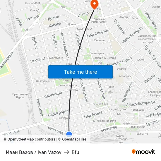 Ivan Vazov to BFU map