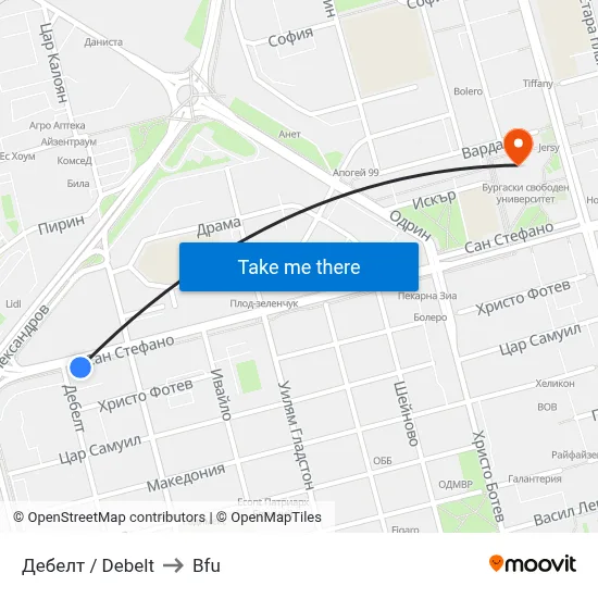 Debelt to BFU map