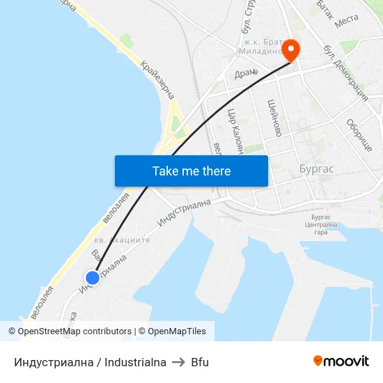 Industrialna to BFU map