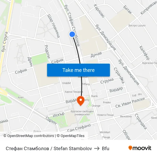 Stefan Stambolov to BFU map