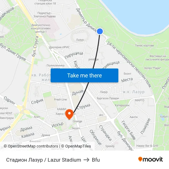 Lazur Stadium to BFU map