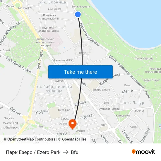 Ezero Park to BFU map