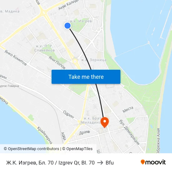 Izgrev Quarter, Block 70 to BFU map