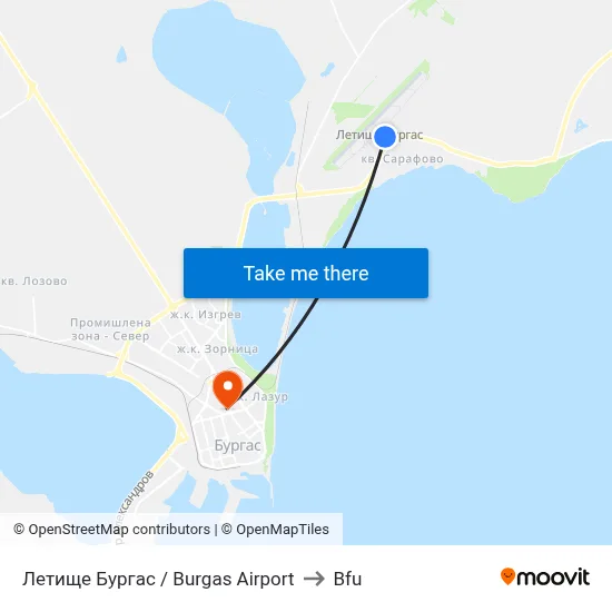 Burgas Airport to BFU map
