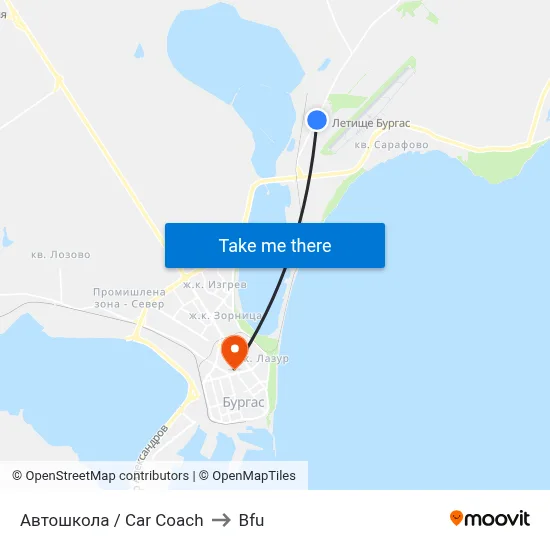Car Coach to BFU map