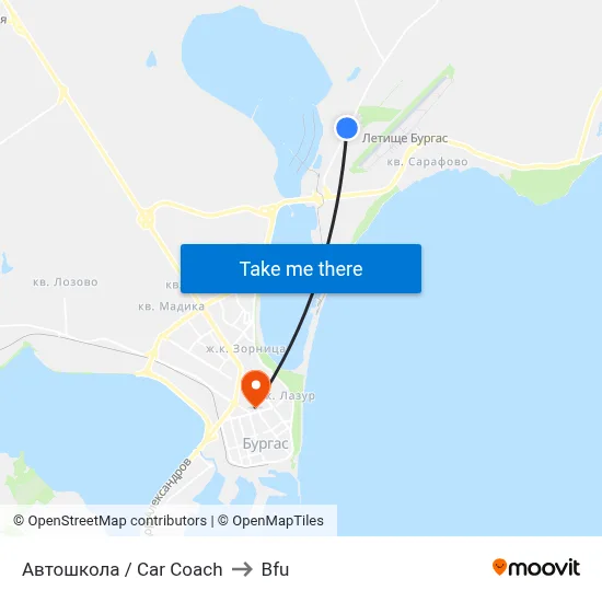 Car Coach to BFU map