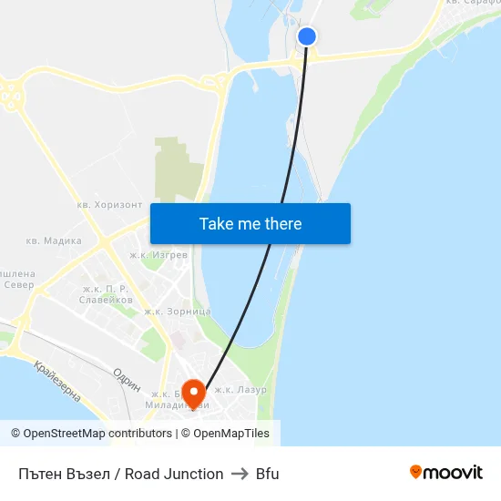 Road Junction to BFU map