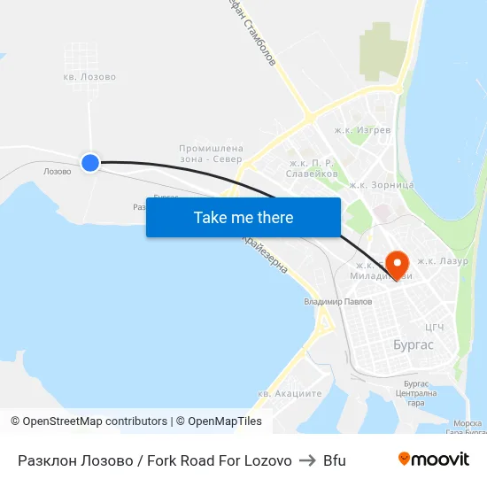 Fork Road For Lozovo to BFU map